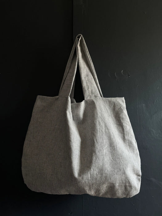 Washed Linen Day Bag - Dark Grey Stripe