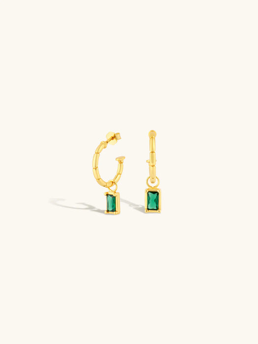 Gold Emerald Open Hoops