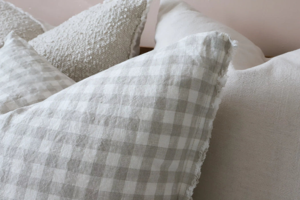 Esmee Natural Gingham Frayed Linen Cushion - 45x45cm