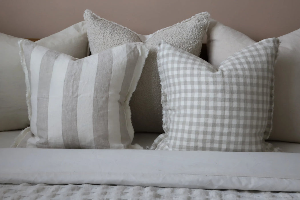 Esmee Natural Gingham Frayed Linen Cushion - 45x45cm