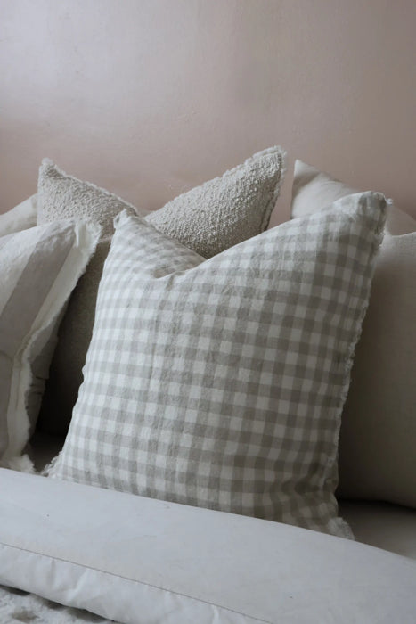 Esmee Natural Gingham Frayed Linen Cushion - 45x45cm