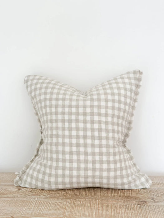 Esmee Natural Gingham Frayed Linen Cushion - 45x45cm