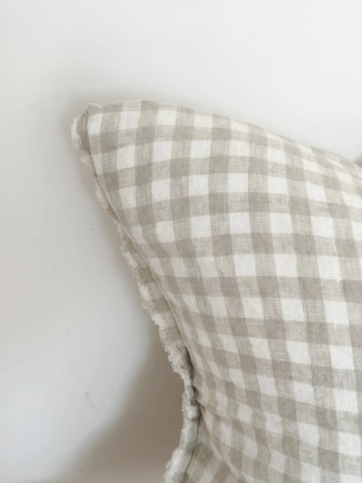 Esmee Natural Gingham Frayed Linen Cushion - 45x45cm