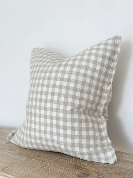 Esmee Natural Gingham Frayed Linen Cushion - 45x45cm