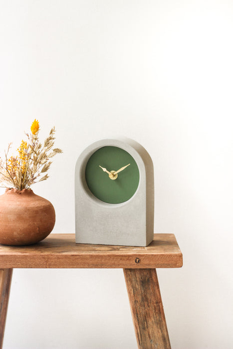 Handmade Concrete & Sage Green Desk Clock