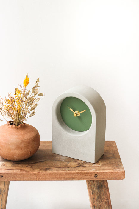 Handmade Concrete & Sage Green Desk Clock