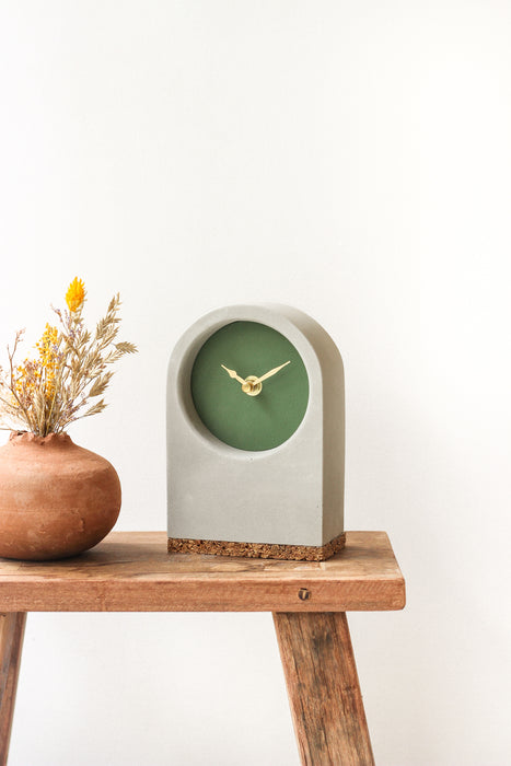 Handmade Concrete & Green Desk Clock with Cork Base