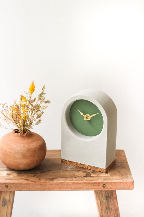 Handmade Concrete & Green Desk Clock with Cork Base