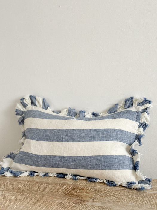Hallie Blue Wide Stripe Cushion - 50x30cm