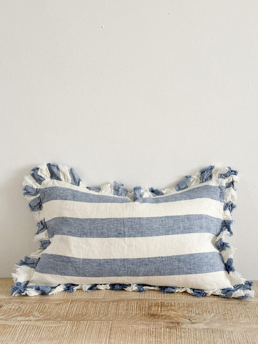 Hallie Blue Wide Stripe Cushion - 50x30cm