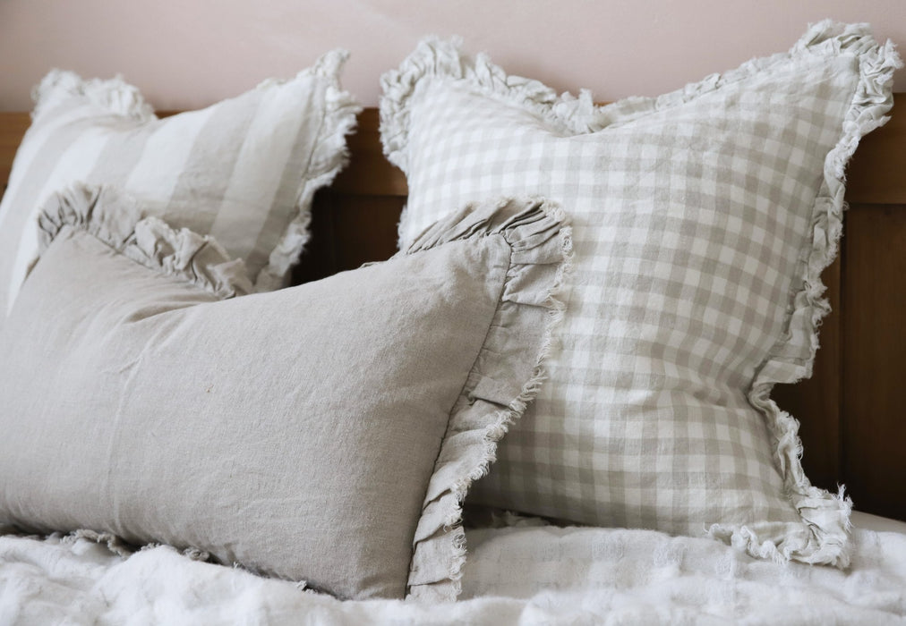 Hallie Natural Gingham Ruffle Linen Cushion - 53x53cm