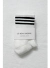 White sock with navy stripes and 'Le Bon Shoppe' label on a white background