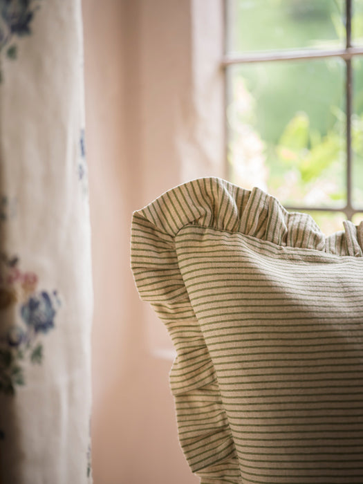 Stripe Frill Cushion - Forest