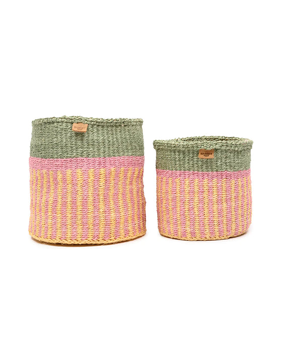 Woven Storage Basket | Pink, Yellow & Green Stripe