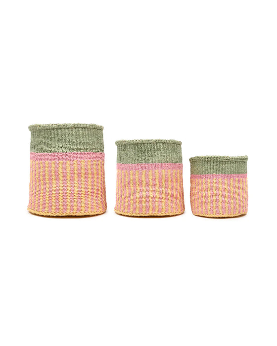 Woven Storage Basket | Pink, Yellow & Green Stripe