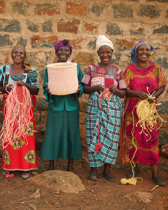 Woven Storage Basket | Pink, Yellow & Green Stripe