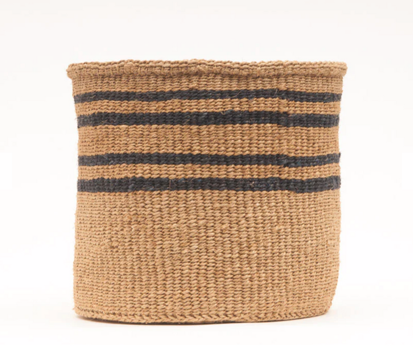 Thin Stripe Charcoal Black & Natural Woven Storage Basket