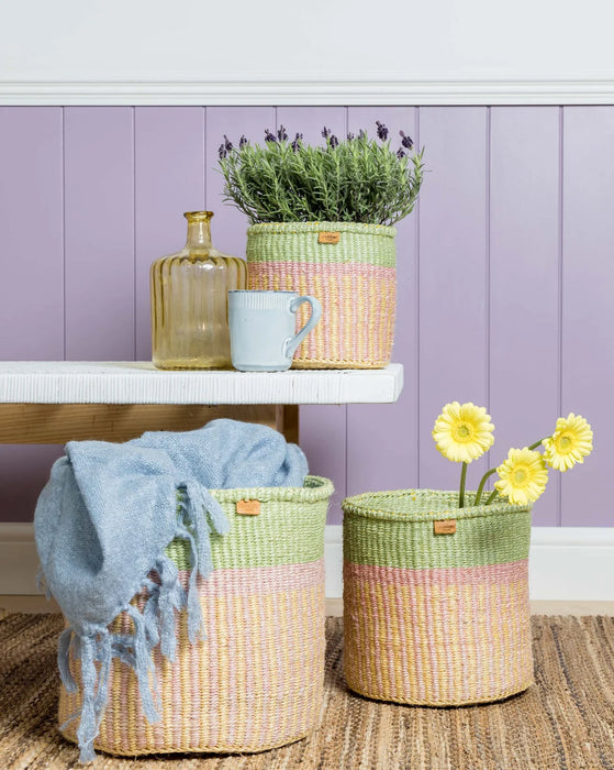 Woven Storage Basket | Pink, Yellow & Green Stripe