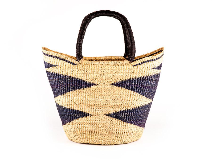 Navy/Black Pattern Bolga Shopping Basket