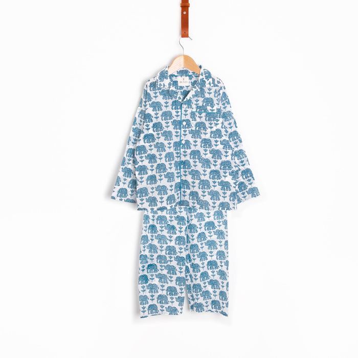Hand block printed children's pyjamas- Bowen Elephant