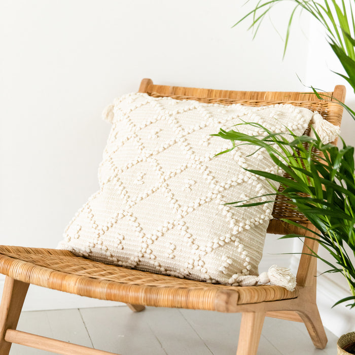 Large Handwoven Cream Diamond Pattern Cushion