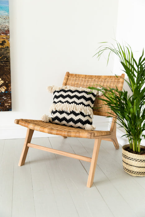 Handwoven Black & Cream Zigzag Cushion