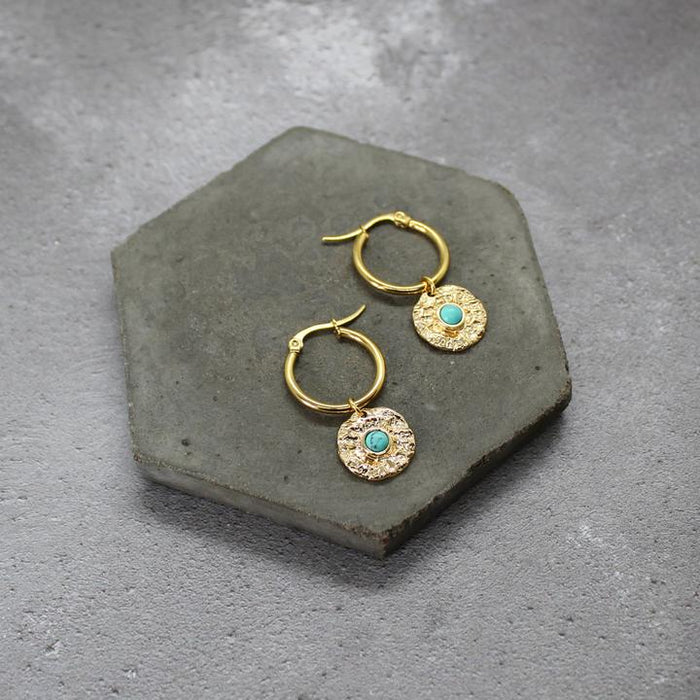 Turquoise Disc Hoops