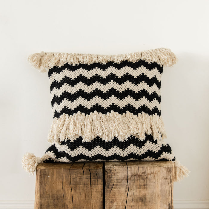 Handwoven Black & Cream Zigzag Cushion