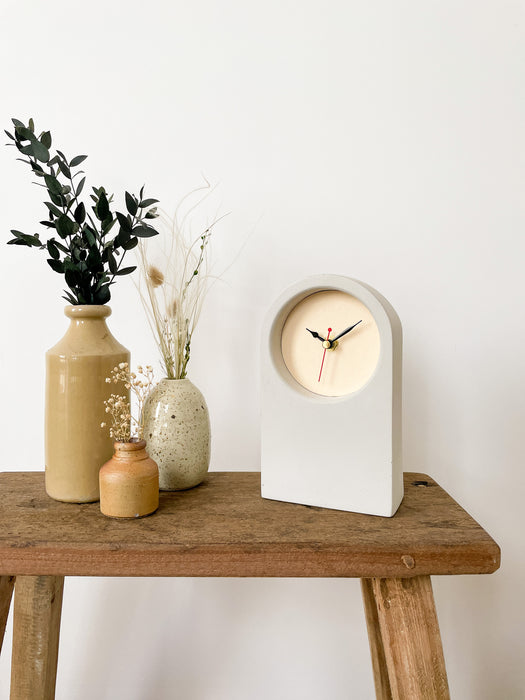 Handmade Concrete Grey & Beige Desk Clock - Tall