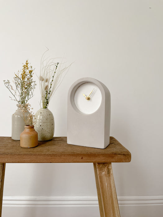 Handmade Concrete Grey & White Desk Clock - Tall
