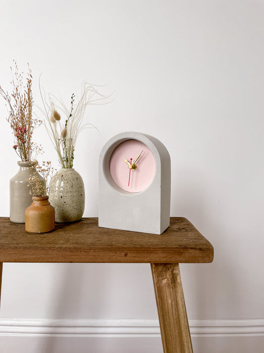 Handmade Concrete & Pink Desk Clock