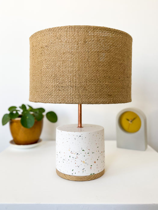 Flecked Eco Resin & Copper Lamp with Reclaimed Wood Base