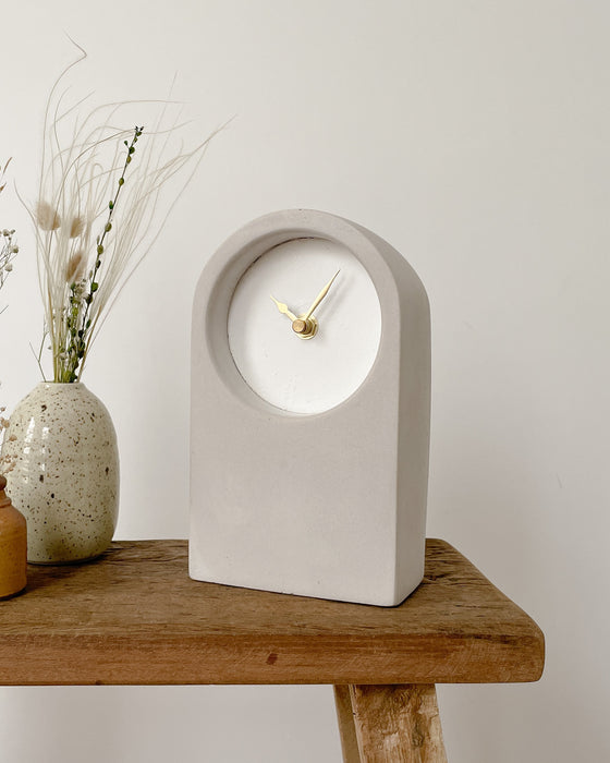 Handmade Concrete Grey & White Desk Clock - Tall