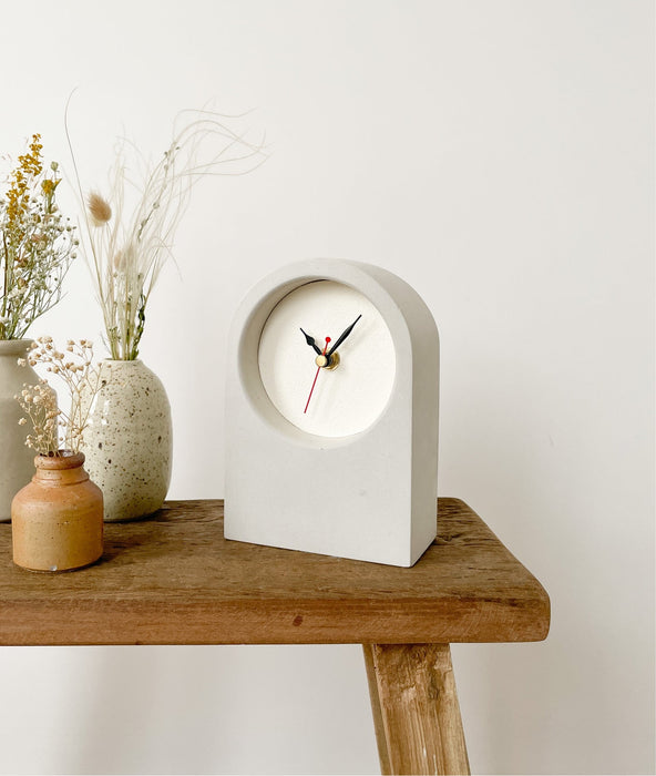 Handmade Concrete & White Desk Clock - Short