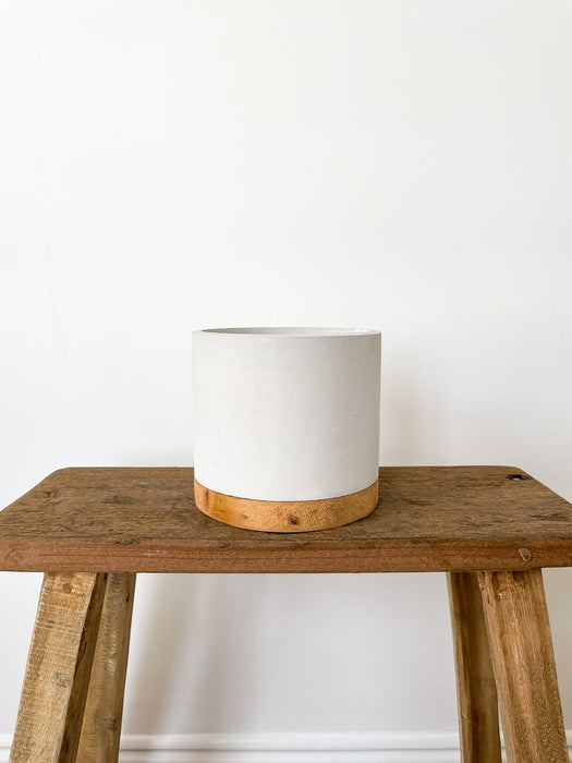 Handmade Matt Concrete & Reclaimed Wood Plant Pot