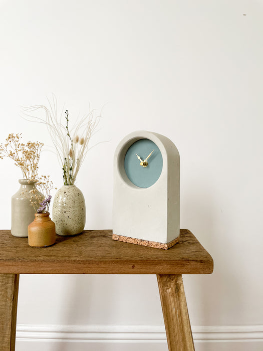 Handmade Concrete Grey & Blue Desk Clock with Cork Base