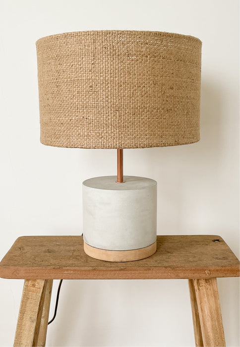Concrete & Copper Lamp with Oak Wood Base