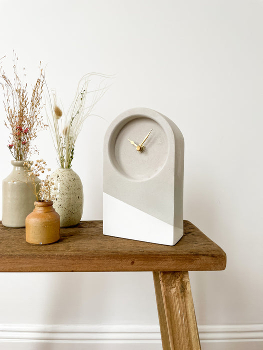 White Geometric Tall Clock - Handmade