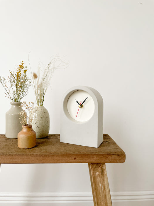 Handmade Concrete & White Desk Clock - Short
