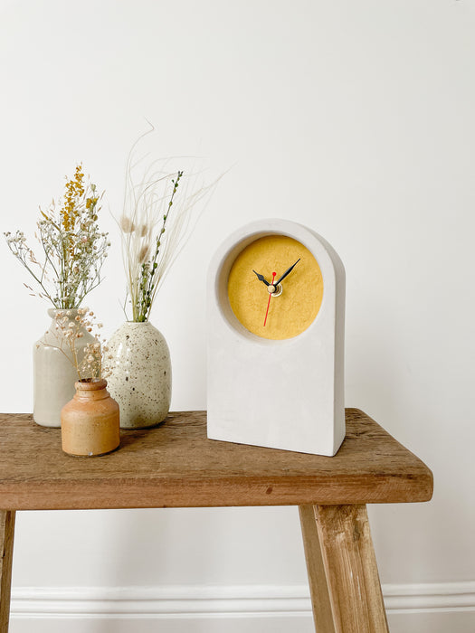 Handmade Concrete Grey & Mustard Yellow Desk Clock - Tall