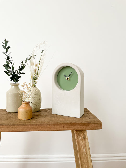 Handmade Concrete Grey & Green Desk Clock - Tall
