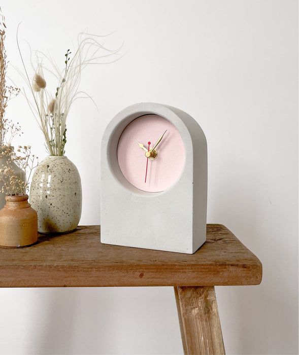 Handmade Concrete & Pink Desk Clock
