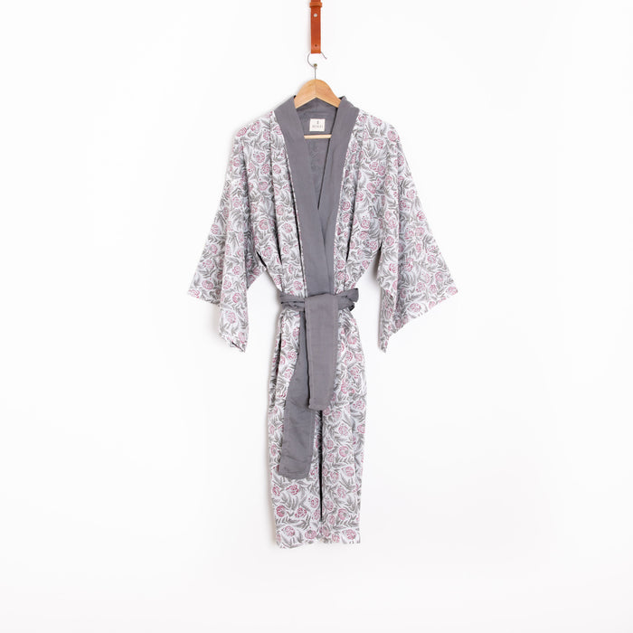 Hand Block Printed Kimono Dressing Gown Robe - Rikisha