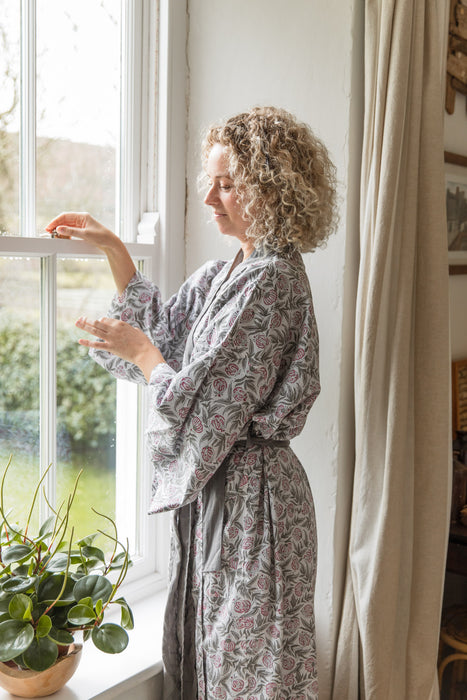 Hand Block Printed Kimono Dressing Gown Robe - Rikisha