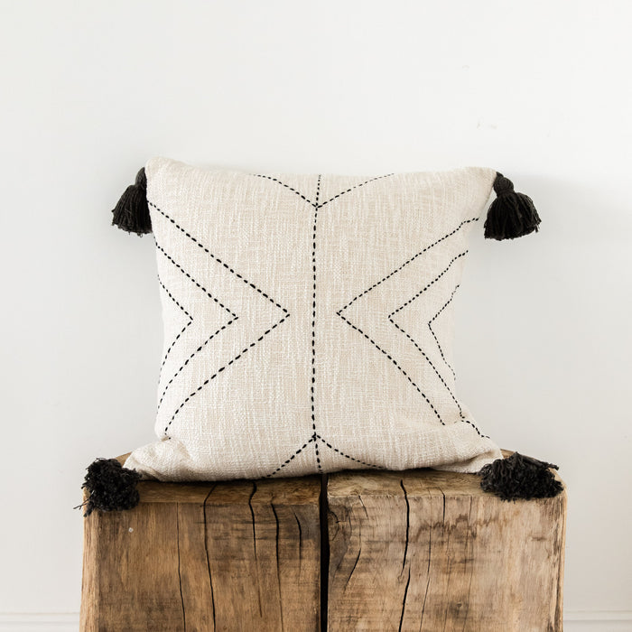 Cream Cushion With Stitched Pattern