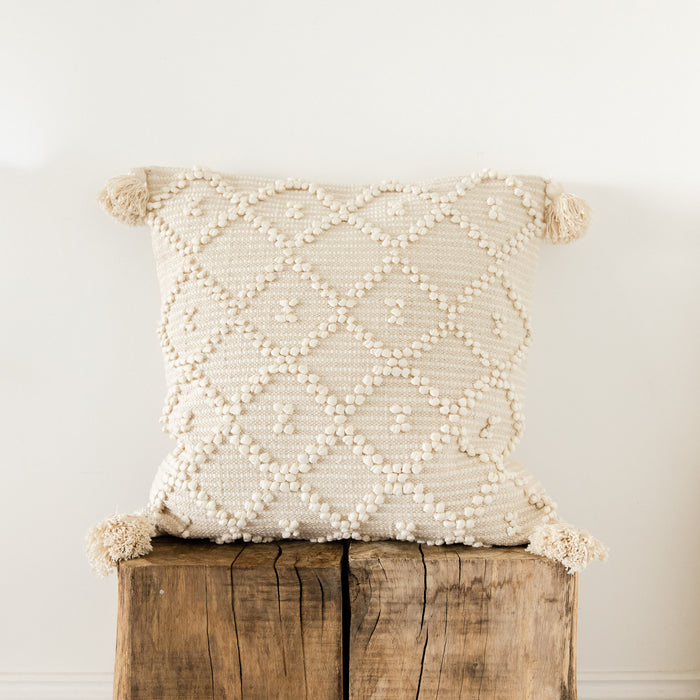Large Handwoven Cream Diamond Pattern Cushion