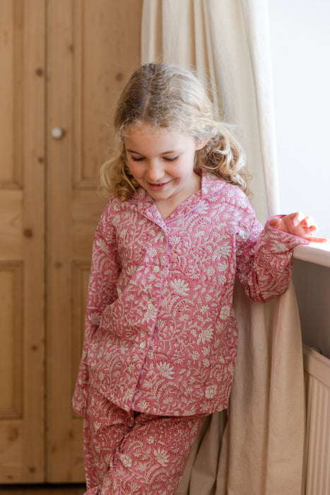 Hand block printed children's pyjamas-Pink Floral