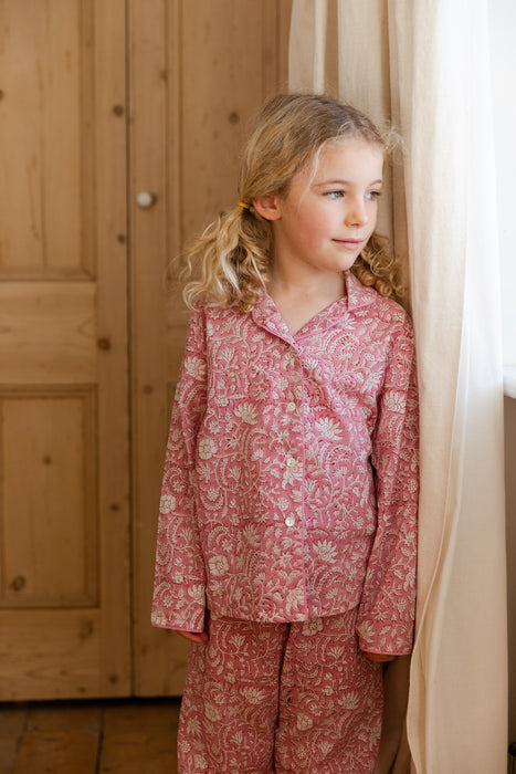 Hand block printed children's pyjamas-Pink Floral