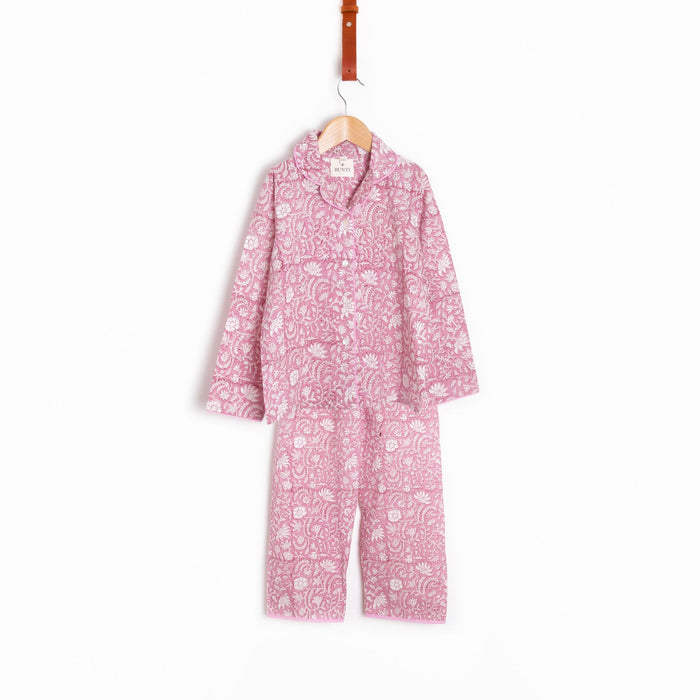 Hand block printed children's pyjamas-Pink Floral