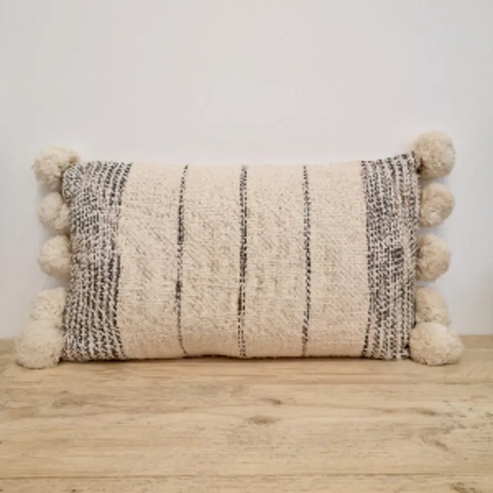 Small Cream & Grey Pom Pom Cushion